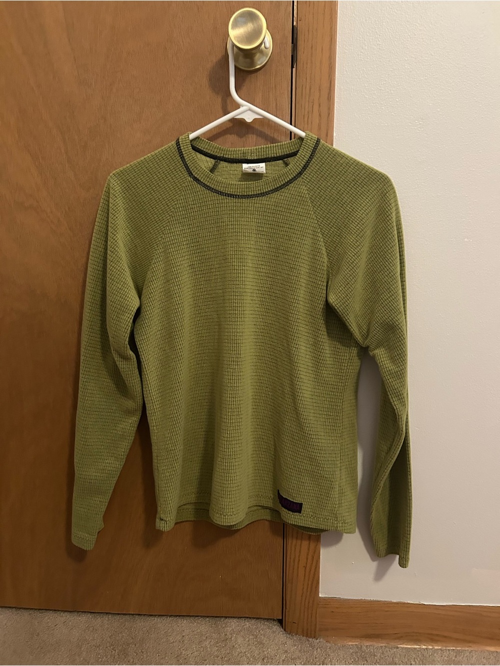 Melanzana Olive Green Waffle-Knit Crewneck Sweater